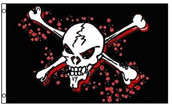 AZ FLAG Flagge Pirat mit Blut 150x90 cm Polyester 100D 2 Ösen | Für innen und außen Piraten Totenkopf dekorative Flagge doppelte Nähte und verstärkte Kanten mit Metallösen 100D Polyester