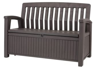 Keter Kissenbox, regenfest, Gartenkissenbox Patio Bank, Espresso braun, 138,6 x 63,5 x 88 cm, 227 L, Kissenbox wetterfest