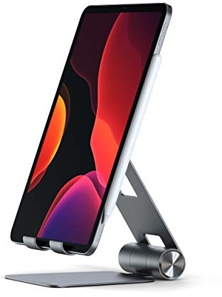 SATECHI R1 Faltbarer Aluminium-Tablet-Ständer, Space Grau | Verstellbar und rutschfest, für Tablets und Smartphones bis 13 Zoll