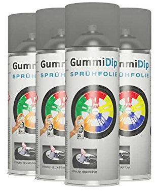 Gummi Dip Sprühfolie, Effekt Spray, 4er Set, 4x400 ml (Silber Metallic)