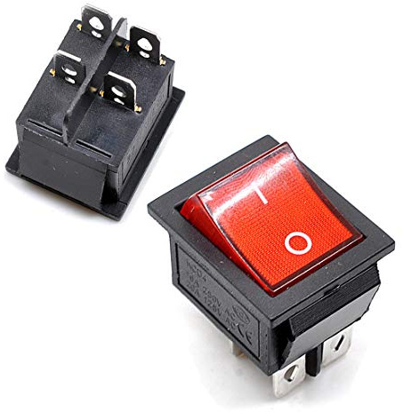 Oiyagai 10 Stück KCD4 Wippschalter mit roter Kontrollleuchte – DPST 4-Pin EIN/AUS Schalter, 16A 250V / 20A 125V, Panel-Montage für Stromversorgung & DIY-Projekte