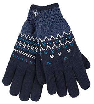 HEAT HOLDERS - Damen Winter Fleece Strick Elegant Norwegermuster Handschuhe (S/M, Navy (Trondheim))