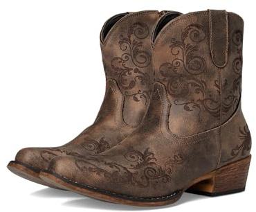Roper Women’s Short Stuff Boot – 7” Zipper Shaft - Snip Toe Fashion Booties, Flexible TPR Outsole, Cushioned Footbed, Western Cowgirl Boot