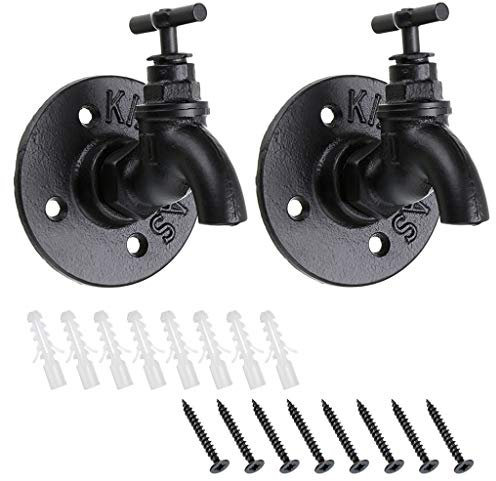 BTSKY 2PCS Vintage Industrial Iron Pipe Hook - Appendiabiti a Parete Holder Hanging Rack Rack per Accappatoio, Asciugamano, Borsa, Ombrello, Decorazione della casa Antica Decor, Water-Tap Design