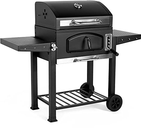 VonHaus Charcoal BBQ – XL Portable Barbecue with Warming Rack, Fold Down Shelves, Temperature Gauge, Wheels, Cooking Grill, Air Vents – 2 in 1 Barbeque and Smoker – Grill Meat, Fish & Vegetables