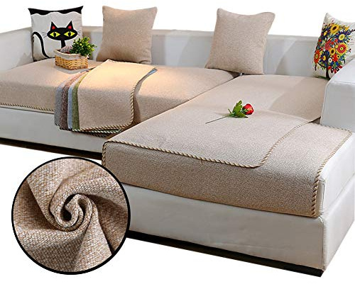 Love House Reversible Sofa Überwurf, Leinen Schnitt Schonbezug Sofa Schmutzresistent Sofaüberwurf Sofa Throw Einfarbig Sofa Abdeckung -beige 70x210cm(28x83inch)