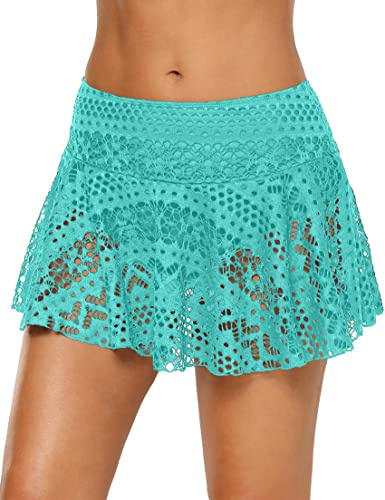 iClosam Falda de Natación para Mujer de Encaje Falda de Playa para Mujer a Cintura Alta con Encaje Ahuecada Falda 2 en 1 con Bragas para Playa Piscina S-XXL