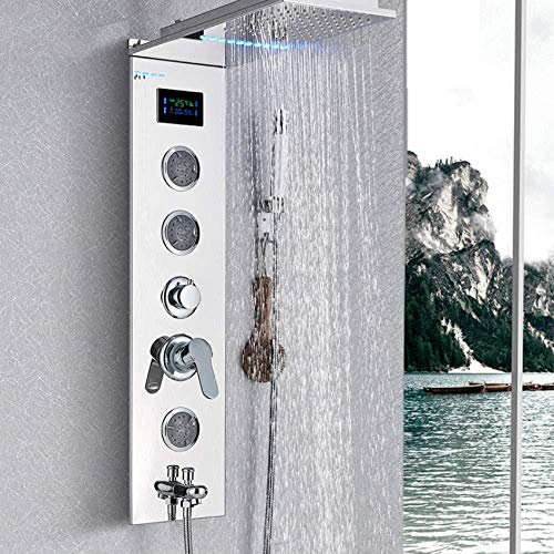 Wieoc Shower System New Stainless Steel Led Shower Panel Column Free Combination Wall Mounting Chrome Shower Faucet Bathroom Faucet