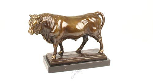 Moritz Design Bronze Statue Bulle Stier auf Mamorsockel 20 x 60 x 33,5 cm Skulptur Bronzestatue Bronzefigur Bronzeskulptur