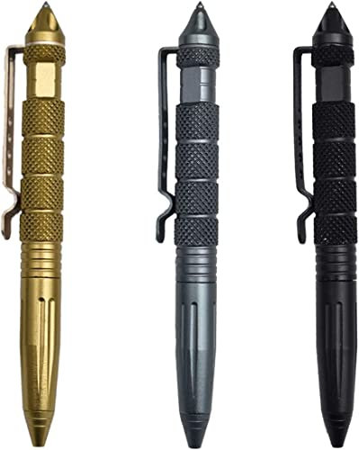 saijer Tactical Pen,3 Stück Taktischer Kugelschreiber 3 Farben Multifunktional Aluminium mit Glasbrecher Tool Business Stift für Tactical Defense