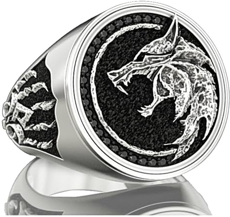 EZUY GNAY Mens Punk Wolf Head Ring Stainless Steel Silver Wolf Ring Viking Nordic Cool Bands Animal Wolf Amulet Biker Jewelr Gift For Men