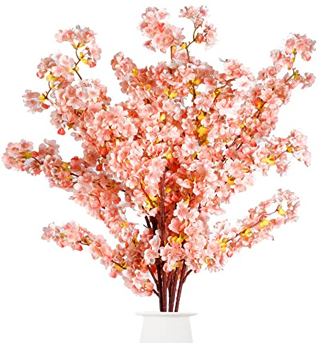Sggvecsy Ramas de Flores de Cerezo, Flores de Ciruelo, Ramas Artificiales de 39 Pulgadas, Tallos de árbol para decoración del hogar, Boda, Fiesta (3 Unidades, Rosa)