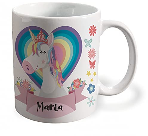 Bee Ingenious Taza unicornio personalizada con nombre.Regalos Niños y Niñas Personalizado.Tazas unicornio para niñas. (Rosa)