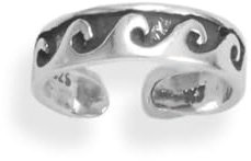 Zehenring aus 925er-Sterlingsilber, oxidiert, dünne Wellen, verstellbares Wellen-Design, 4,3 mm breit, Sommer-Zehenring für Damen