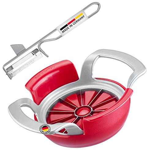 Westmark Set cortador de manzanas y peras, 2 unidades, Cortador de manzanas y peras + Pelador, Acero inoxidable/acero/aluminio/plástico, Plateado/Rojo, 511122E6