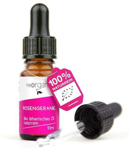 NeoOrganic Bio Rosenpelargonia graveolens) – 100% natürliches reines ätherisches Öl aus Rosenpelargon – echte Rosendoft – Geranie Öl Bio – ätherisches Öl – Rosenöl Geranie – 10 ml