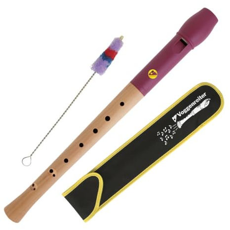Voggys Holz-Kunststoff-Blockflöte (roter Flötenkopf), barocke Griffweise