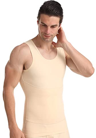 Vphancy Canotta Contenitiva Uomo Snellente Modellante, Canottiera Dimagrante, Canottiere Intimo Elasticizzato, Panciera Compressione Pancia e Petto per Lavoro Palestra Sport (Beige, 3XL)