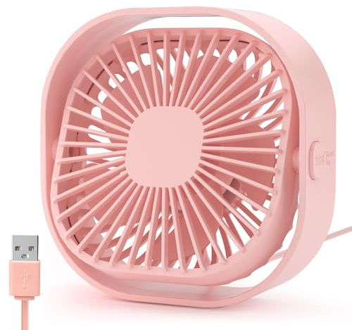 USB Desk Fan Small Table Fans Mini Desktop Cooling Fan with 3 Speeds Adjustable, Personal USB Silent Powerful Bed Fans with Cable 360°Rotatable Strong Airflow for Home Office Bedroom Car in Hot Day
