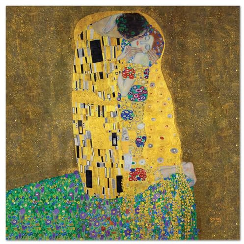 Giallobus - Cuadro - Gustav Klimt - El beso - Vidrio acrílico - 100x100 - Listo para colgar - Cuadros modernos para el hogar