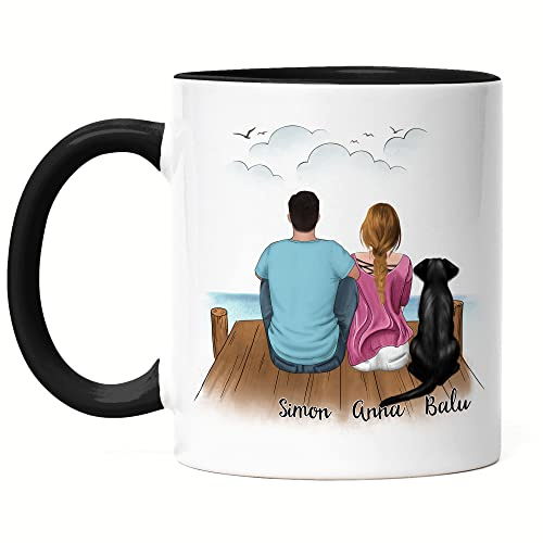 Kiddle-Design Pärchen mit Hunden Tasse Schwarz Personalisiert Hundebesitzer Geschenk Hundeliebhaber Paar Hund Dog Mom Dad Hundemama Hundepapa