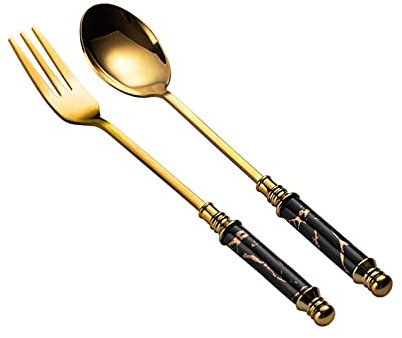 Dinner Spoons/Tablespoons 2pcs Dessert Spoon European Vintage Coffee Spoon Stainless Steel Small Spoon Fruit Fork Exquisite Dessert Spoon Dessert Fork Spoons for Home/Spoons for Dessert (Color : A)
