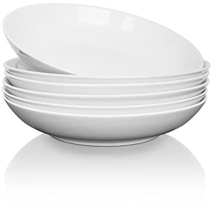 ALLUSEIT Piatti Pasta Ceramica, 23cm Grande Ciotole per Pasta Set di 6, Insalatiere, Piatto Profondo, Piatti Portata Porcellana Ossea, Adatto al Microonde, Lavabile in Lavastoviglie, Bianca