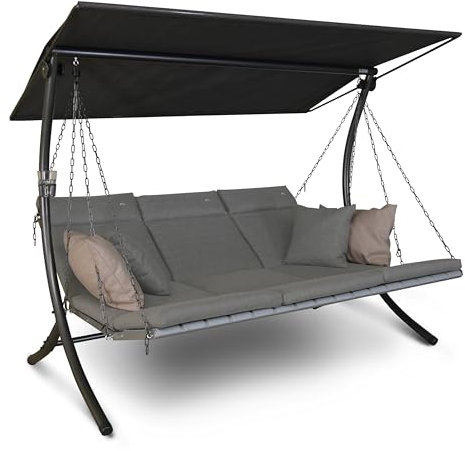 Angerer Hollywoodschaukel Luxus Smart – Schaukel zum Sitzen, Liegen & Entspannen, inkl. Bett-Funktion, einfache Montage, Made in Germany, hochwertiger Stoff, Hellgrau