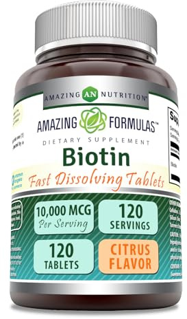 Amazing Formulas Biotin 10,000 mcg | Fast Dissolve Tablets | Non-GMO | Gluten Free Supplement | Made in USA (120 Count, Citrus)