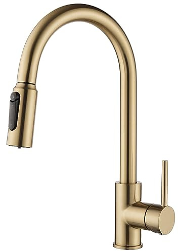 XJTNLB 3 Wege Wasserhahn Küche für Wasserfilter Einhandmischer Küche Schwenkbarer Armatur Küche Ausziehbar 2 Modus 3 in 1 Mischbatterie Küche für Wasserfilter,Gebürstetes Gold
