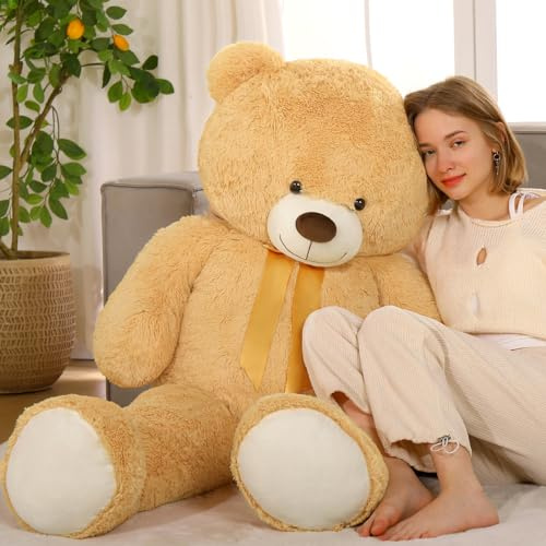 MorisMos weich Kuscheltier XXL, 130cm hoch Teddybär groß XXL, Hellbraun riesen teddys großer teddybären, Geburtstag Kinder mädchen