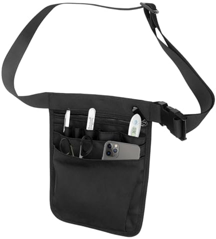 Hyakoz Pochette Infirmiere Ceinture de Sac Porte Outils Multifonctionnel Sac Banane D'Infirmière avec Plusieurs Poches Réglable Noir Pochette Aide Soignante Pochette pour Accessoires Infirmière