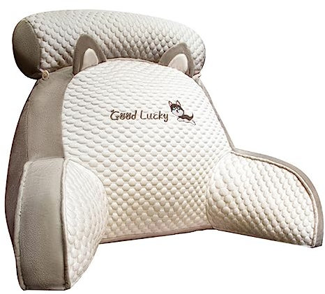 Morkite Ice Silk Cute Reading Pillow, rückenkissen mit armlehnen, Lesekissen Bettauflage Kissen mit Abnehmbarer Nackenrolle & höherem Stützarm, Rückenkissen mit Armlehnen