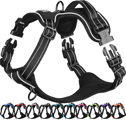 VIVAGLORY Easefit Hundegeschirr, Zugstopp Hundegeschirr Geschirr Hund Mit Griff, Anti Zieh Geschirr Für Hunde Training & Spazieren, Gepolstert & No-Pull Ausbruchsicher für Hunde, M, Schwarz
