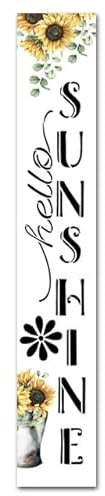 Bidesign Vertikales Schild für Haustür, Veranda, stehend, Bauernhaus, Willkommensschild, Sonnenblumen, Wanddekoration für Haus, Hof, Garten, Eingang, Sonnenblume, Sommerdekoration, 122 x 20 cm