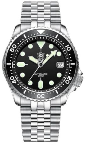 London Craftwork Steeldive SD1996 Reloj de buceo con bisel de cerámica de 41 mm, resistente al agua, movimiento NH35, Negro (Pulsera de Acero), Reloj de buceo