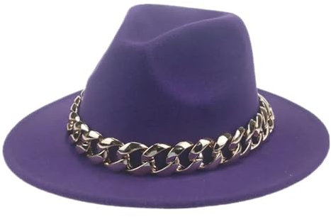 Fedora Trilby Filzhut Hut Damen-Hut Mit Breiter Krempe Dicker Goldkette Fascinator-Hüte Für Herren Und Damen Panama-Cowboyhut 60–62 cm (XL) Lila