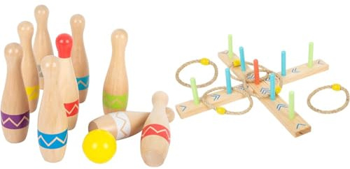 small foot Kegelspiel Active, Kinder Indoor-und Outdoor-Spiel, ab 3 Jahren, 11912 & Ringwurfspiel Active, aus Holz, Garten-Spiel für Kinder ab 3 Jahren, 12035