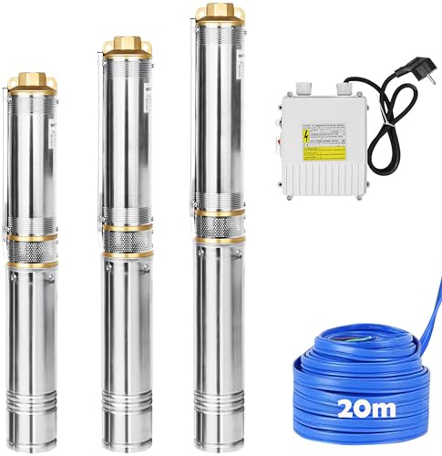 PEILU 370W Brunnenpumpen für Hauswasserwerk, Edelstahl Tiefbrunnenpumpe | Garten Tauchdruckpumpe mit 20m Anschlusskabel, Überhitzungsschutz Brunnenpumpe, Schmutzwasserpumpe Fördermenge bis 4000L/h