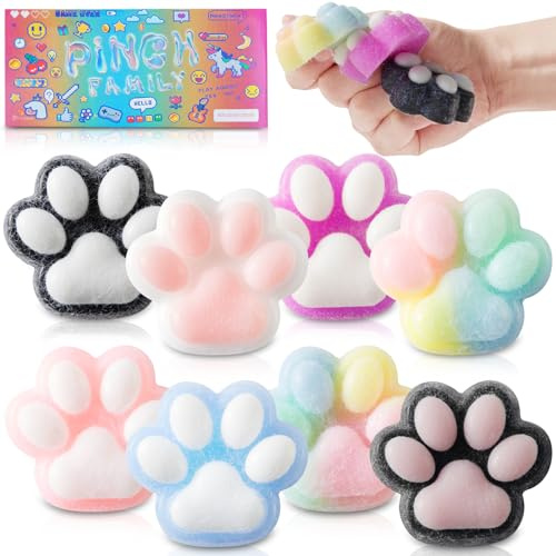 8 Stück Cat Paw Anti Stress Bälle, Funny Stressball Squeeze Antistressball Erwachsene, Taba Squishy Cat Quetschball, Kawaii Cat Stress Ball Spielzeug, Anti Stress Ball Kinder