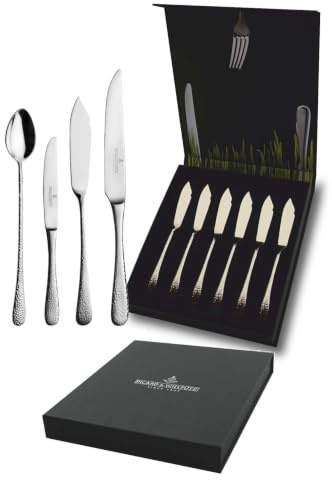 Picard & Wielpütz 6er Geschenkbox mit Brot Buttermessern, Mia 6180, Edelstahl, Hammerschlag-Design, Silber Chrome