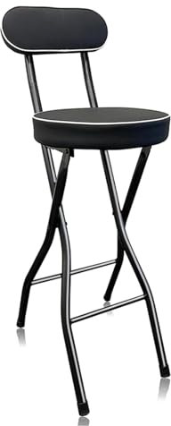 Sgabello da Bar Pieghevole per Adulti, Altezza del Bancone, Sedie Pieghevoli da Cucina con Schienale Alto e Struttura in Acciaio, Capacità di 300 Libbre(Zwart,60cm/24in)