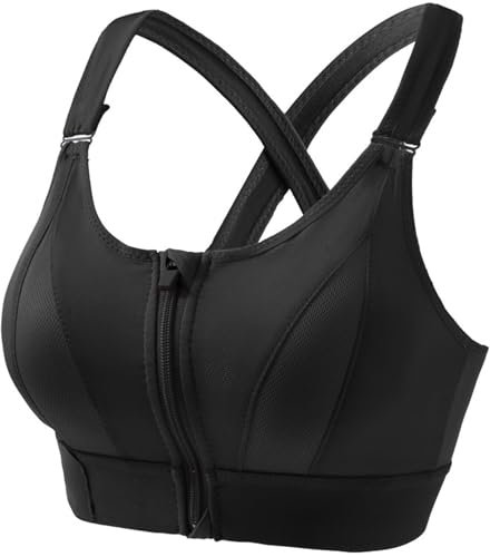 Women High Impact Sports Bra Plus Size Zip Front Fastening Bras Padded Adjustable Strap Sports Bras for Women Wireless Bra Crop Tank Tops Ladies Post Surgery Workout Yoga Vest Underwear Size S-5XL