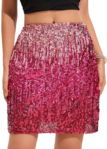 zffriction Falda de Lentejuelas para Mujer Falda con Purpurina Mini Falda Ajustada Falda a la Cadera Falda Corta Brillante Fiesta Carnaval Concierto (FR/ES, Letras, XL, Regular, Regular, Rojo)
