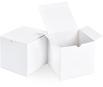 SHIPKEY 100 Stück weiße Karton-Geschenkboxen mit Deckel, Mini-Geschenkboxen, kleine Papierboxen für Hochzeit, Ornament für Weihnachten, Feiertage, Geburtstage und alle anderen Anlässe (8x8x8 cm)