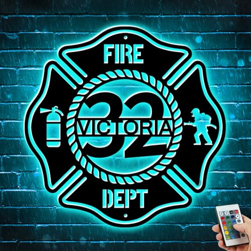 Feuerwehrmann-Neonschild, personalisierbar, Metallname, LED-Lichtschild für Wandkunst, individuelles Familien-Vater-Schild für Zimmer, Haus, Weihnachten, Geburtstag, Geschenk für Mann, Ehemann, Junge,
