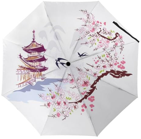 YBQLNP Windproof Travel Umbrella Pavilion Flowers Automatic Umbrella For Rain Portable Compact Sun Umbrella