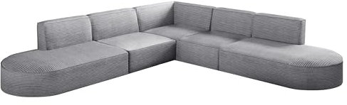 Kaiser Möbel - Ecksofa mit Wohnlandschaft, Eckcouch L Form, Polstersofa, Bigsofa, Corner Sofa, Extra Groß, Bequemes Couch für Wohnzimmer, Relaxsofa, Stilvolles Cord Sofa, Modena Corner, Hellgrau