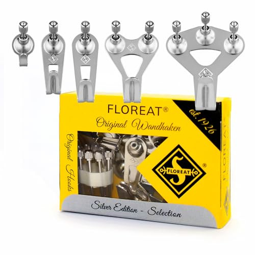 Floreat® Selection - Silver Edition | stilvoller, universeller Haken, Aufhänger, Kleider- und Bilderhaken - Deutsche Qualität für stilvolle Wände | 10 Original Wandhaken inkl. 14 Zylinderkopfnägel