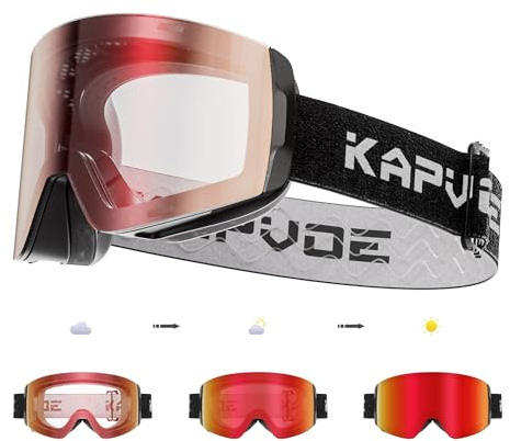 KAPVOE Maschera da Sci Fotocromatica con OTG Lenti Magnetiche, Antifog, Protezione UV400, per Uomo, Donna e Giovani, Compatibile con Caschi, Ideale per Sci, Snowboard e Pattinaggio u ghiaccio 01
